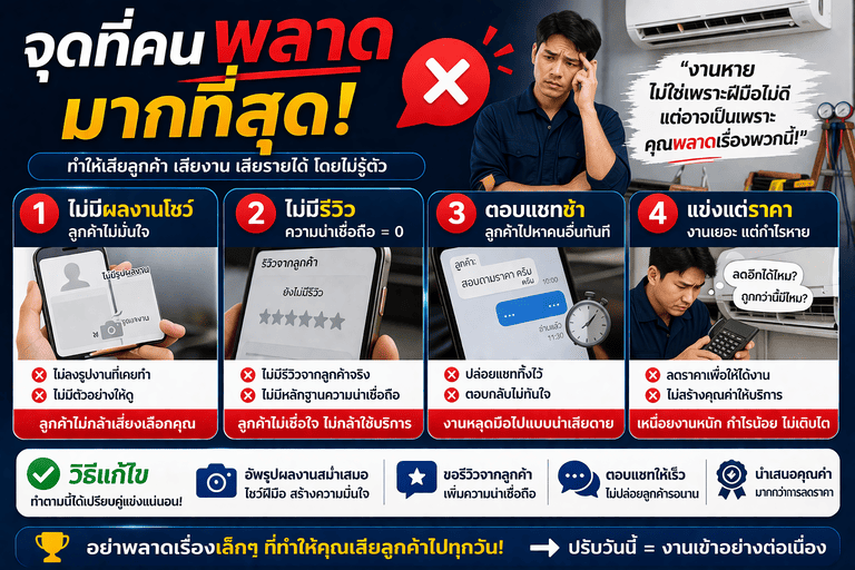ข้อผิดพลาดในการหาลูกค้าช่างแอร์