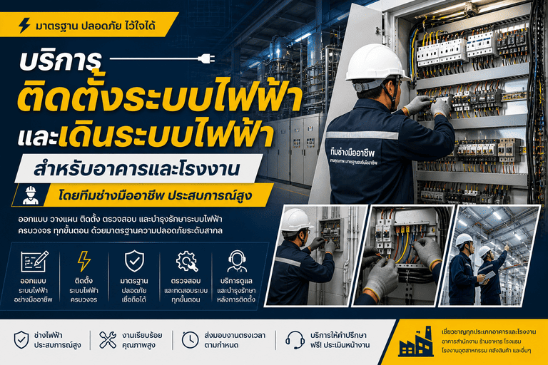 บริการติดตั้งระบบไฟฟ้า และเดินระบบไฟฟ้า สำหรับอาคารและโรงงาน โดยทีมช่างมืออาชีพ